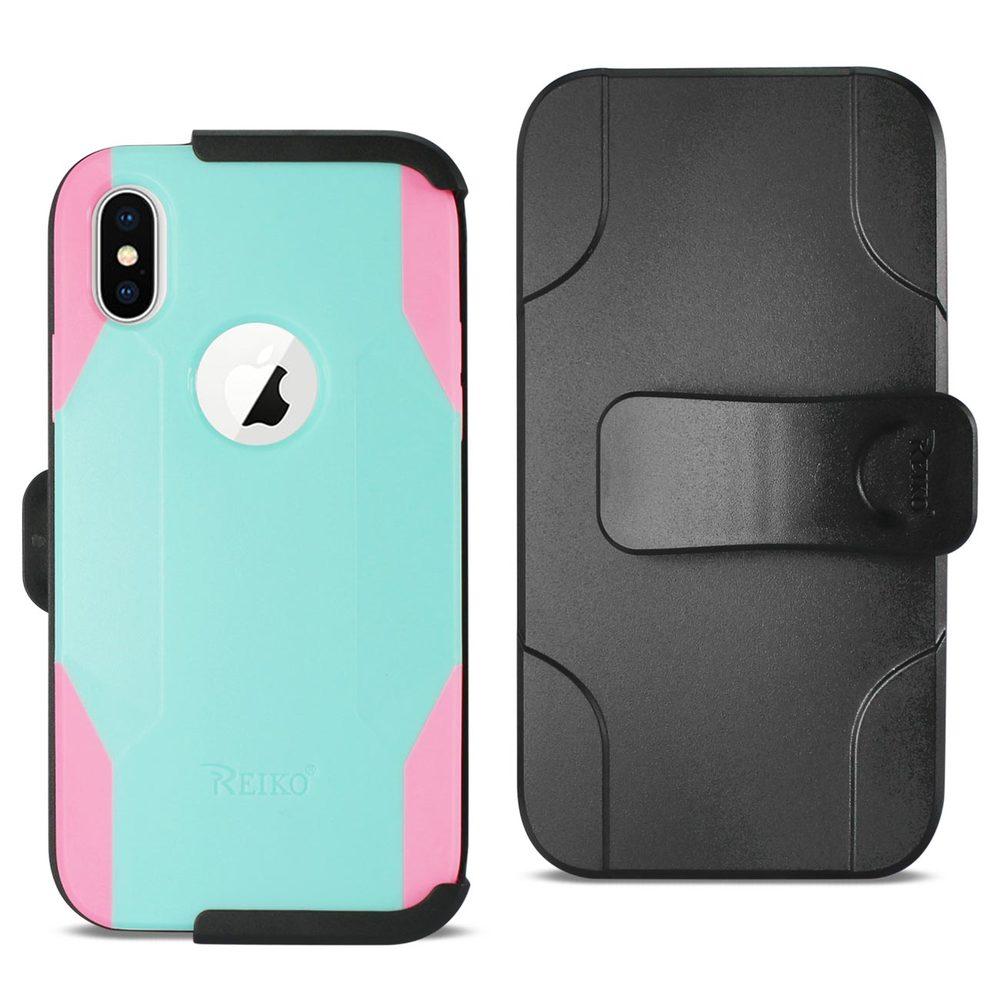 Reiko Iphone X/iphone Xs 3-in-1 Hybrid Heavy Duty Holster Combo Case In Mint Green