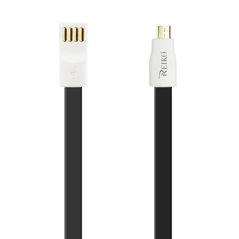 Reiko Flat Micro Usb Gold Plated Data Cable 3.9ft With Cable Tie In Black