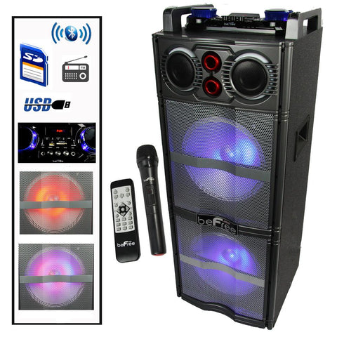 Befree Sound Double 10 Inch Subwoofer Bluetooth Portable Party Speaker With Reactive Lights,  Usb/ Sd Input, Fm Radio, Remote Control And Microphone