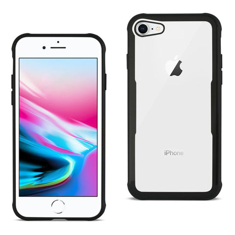Reiko Iphone 8 Hard Glass Tpu Case With Tempered Glass Screen Protector In Clear Black