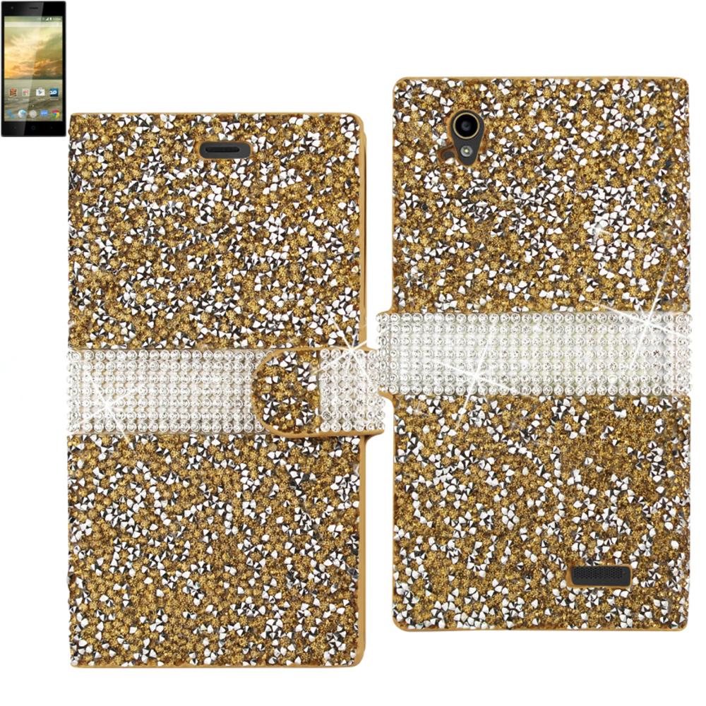 Reiko Zte Warp Elite Diamond Rhinestone Wallet Case In Gold