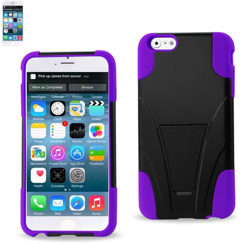 Reiko Iphone 6s/ 6 Plus Hybrid Heavy Duty Case With Kickstand In Purple Black