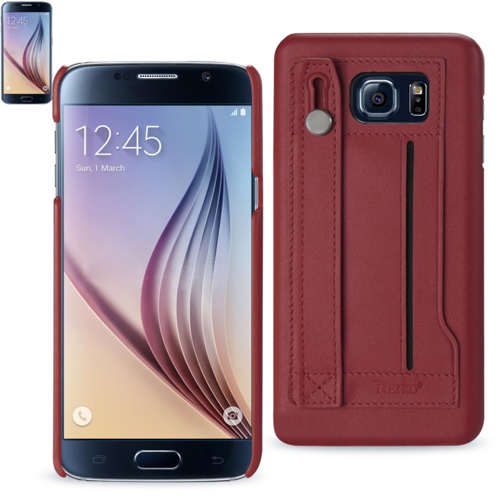 Reiko Samsung Galaxy S6 Genuine Leather Hand Strap Case In Burgundy