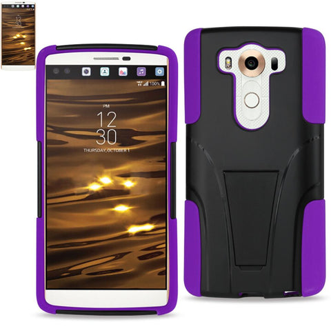 Reiko Lg V10 Hybrid Heavy Duty Case With Kickstand In Purple Black