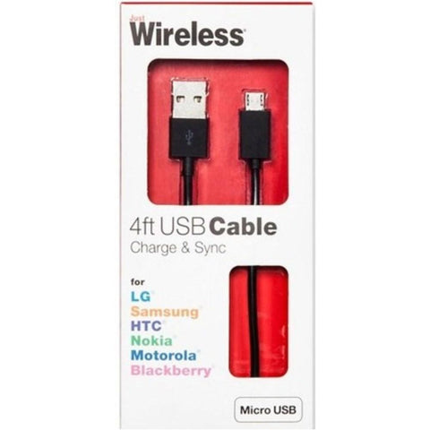 Just Wireless 705954051169 4 Feet Micro Usb To Usb Charging Cable - Black
