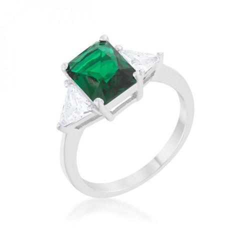 Classic Emerald Rhodium Engagement Ring (size: 05) R08451r-c40-05