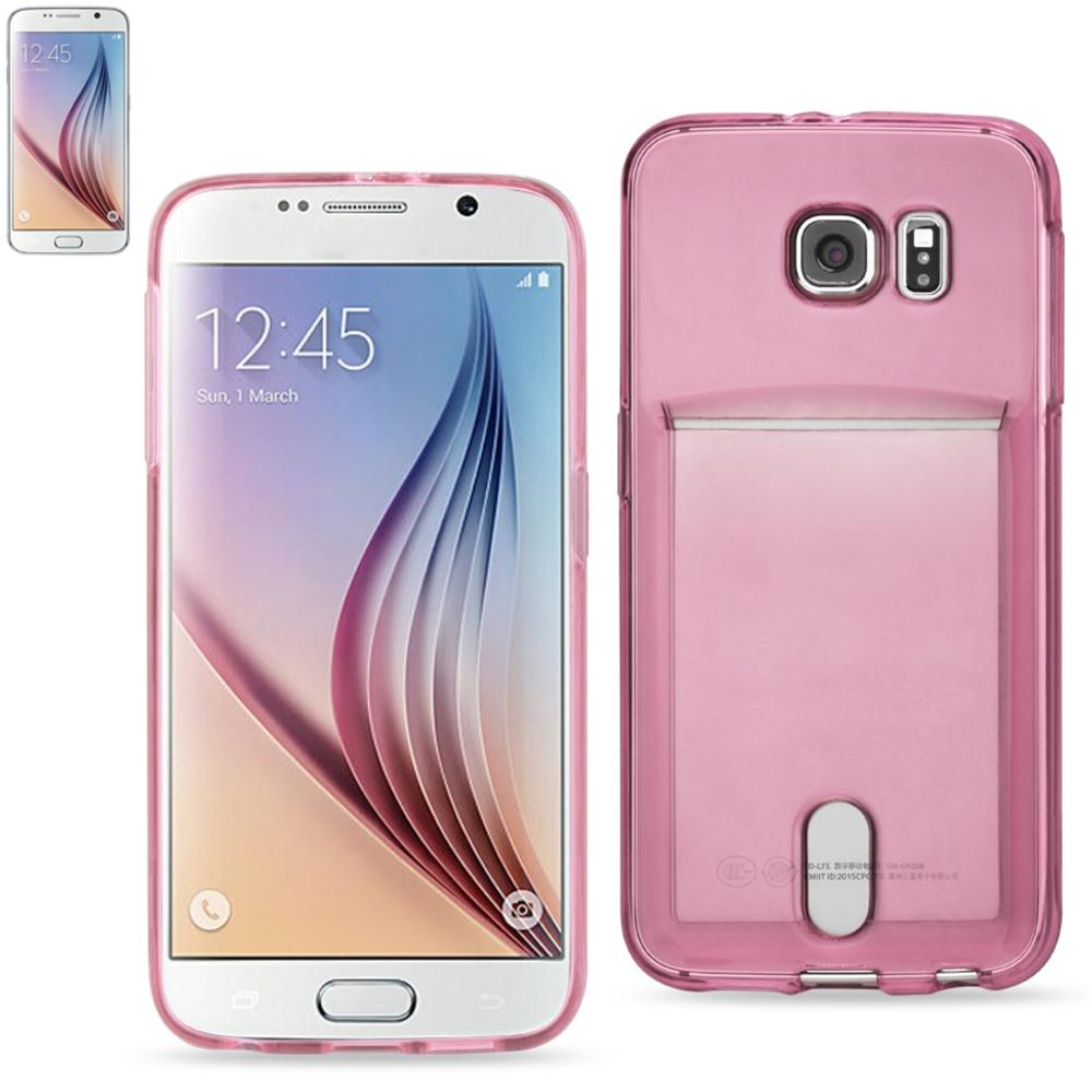Reiko Samsung Galaxy S6reiko Semi Clear Case With Card Holder In Clear Hot Pink