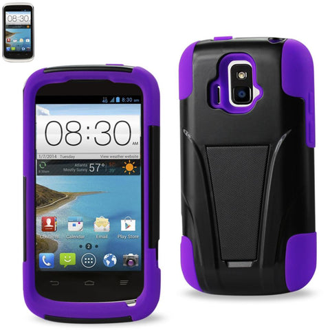 Reiko Zte Sonata 4g Hybrid Heavy Duty Case With Kickstand In Purple Black