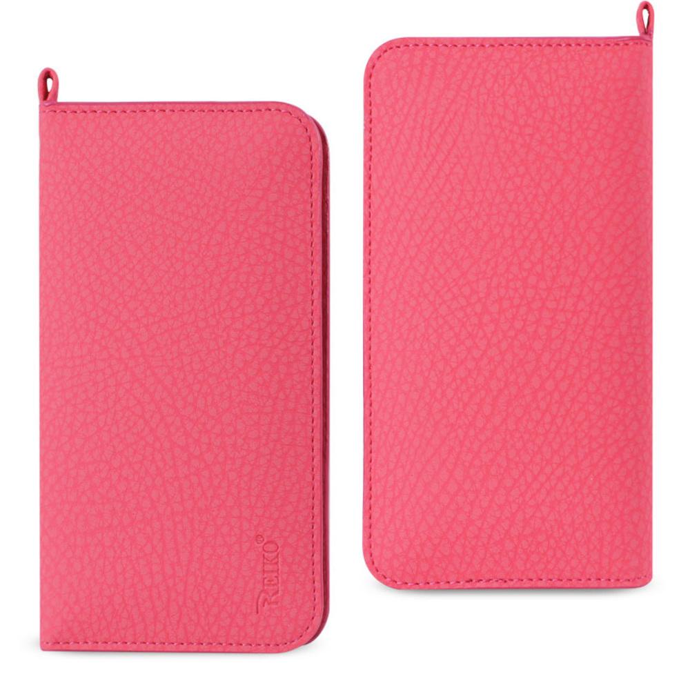 Reiko Universal Wallet Phone Case With Side Pockets And Magnetic Flap For Samsung Note 5 (6.180x3.15x0.45 Inches) In Hot Pink