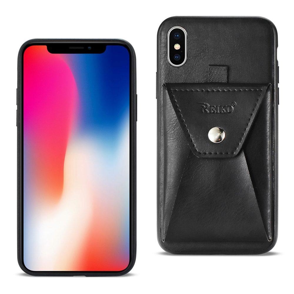 Reiko Iphone X/iphone Xs Durable Leather Protective Case With Back Pocket In Black