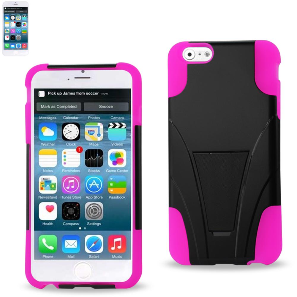 Reiko Iphone 6s/ 6 Plus Hybrid Heavy Duty Case With Kickstand In Hot Pink Black