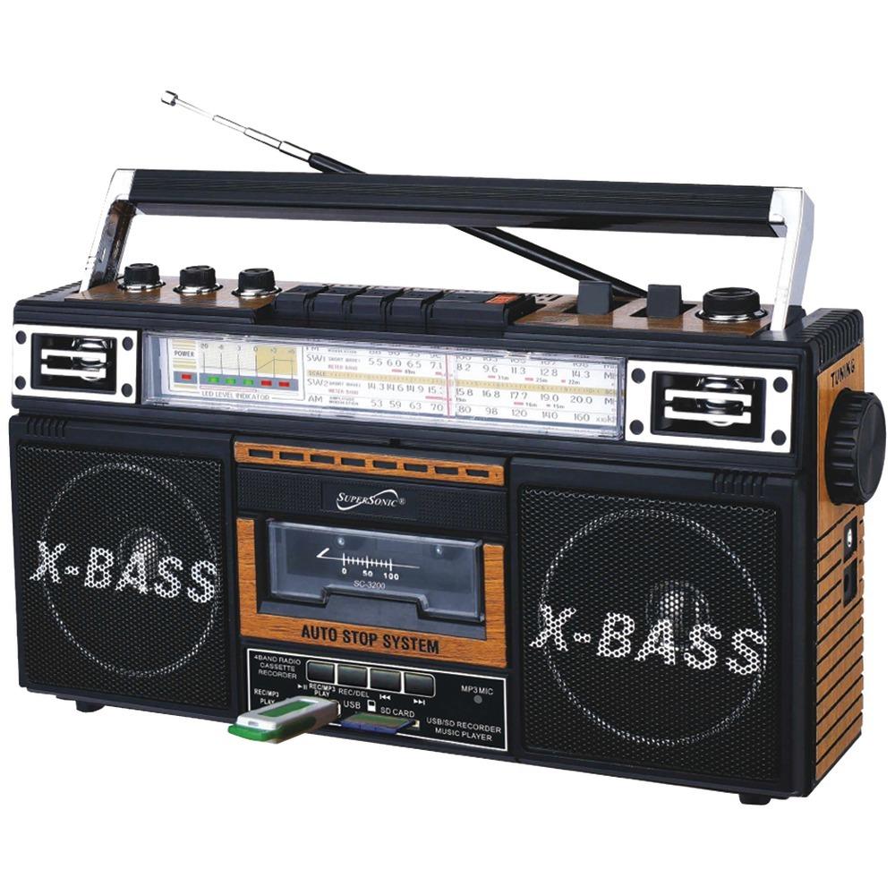 Supersonic Retro 4-band Radio &amp;amp; Cassette Player (wood) Sscsc3200wod