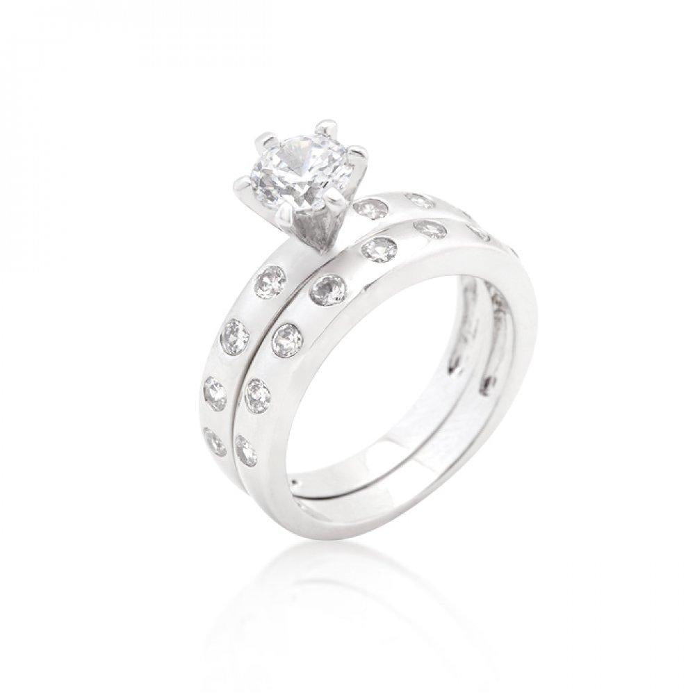 Bezel Set Round Cut Bridal Ring Set (size: 06) R08293r-c01-06