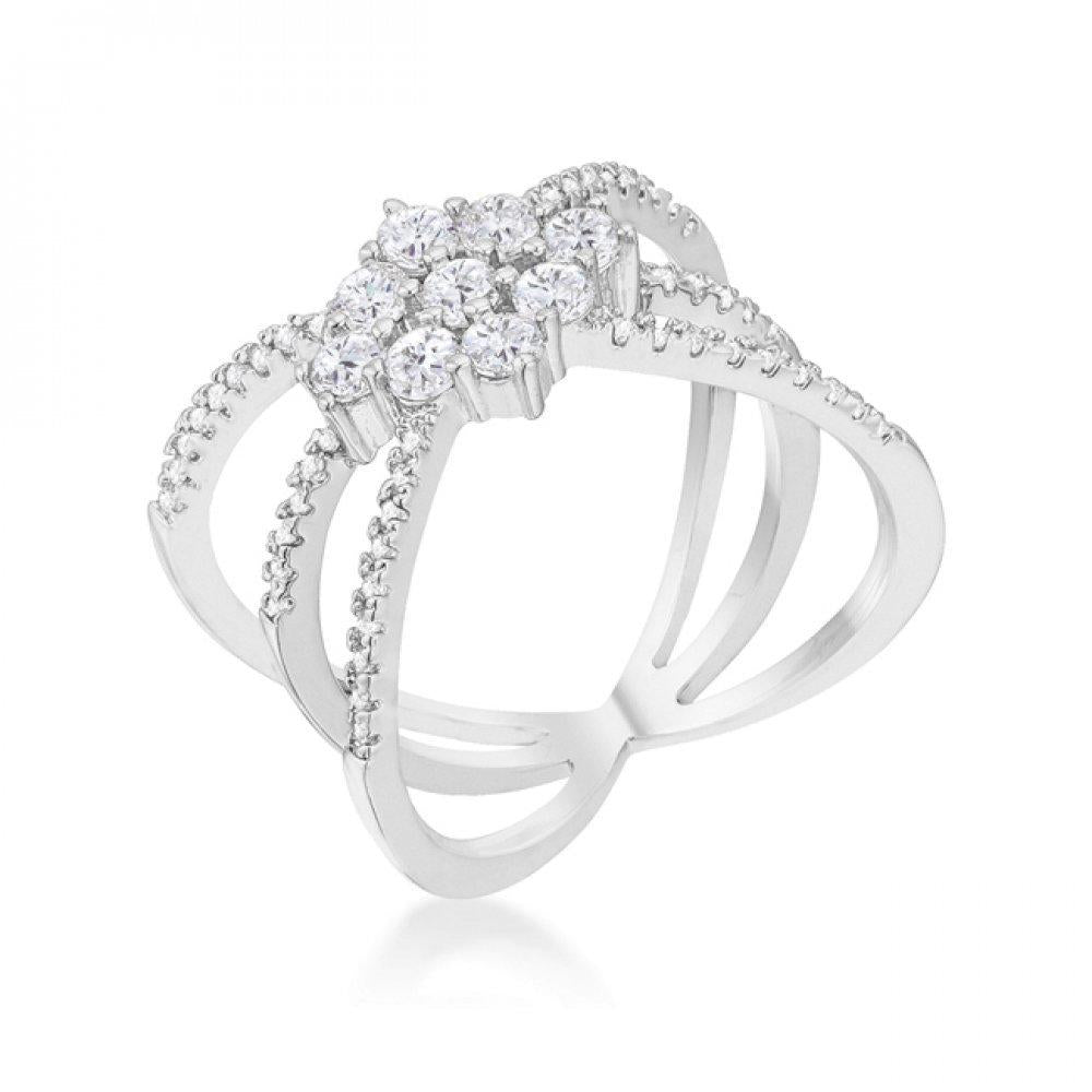 Mindy 0.8ct Cz Rhodium Delicate Triple Wrap Ring (size: 09) R08463r-c01-09