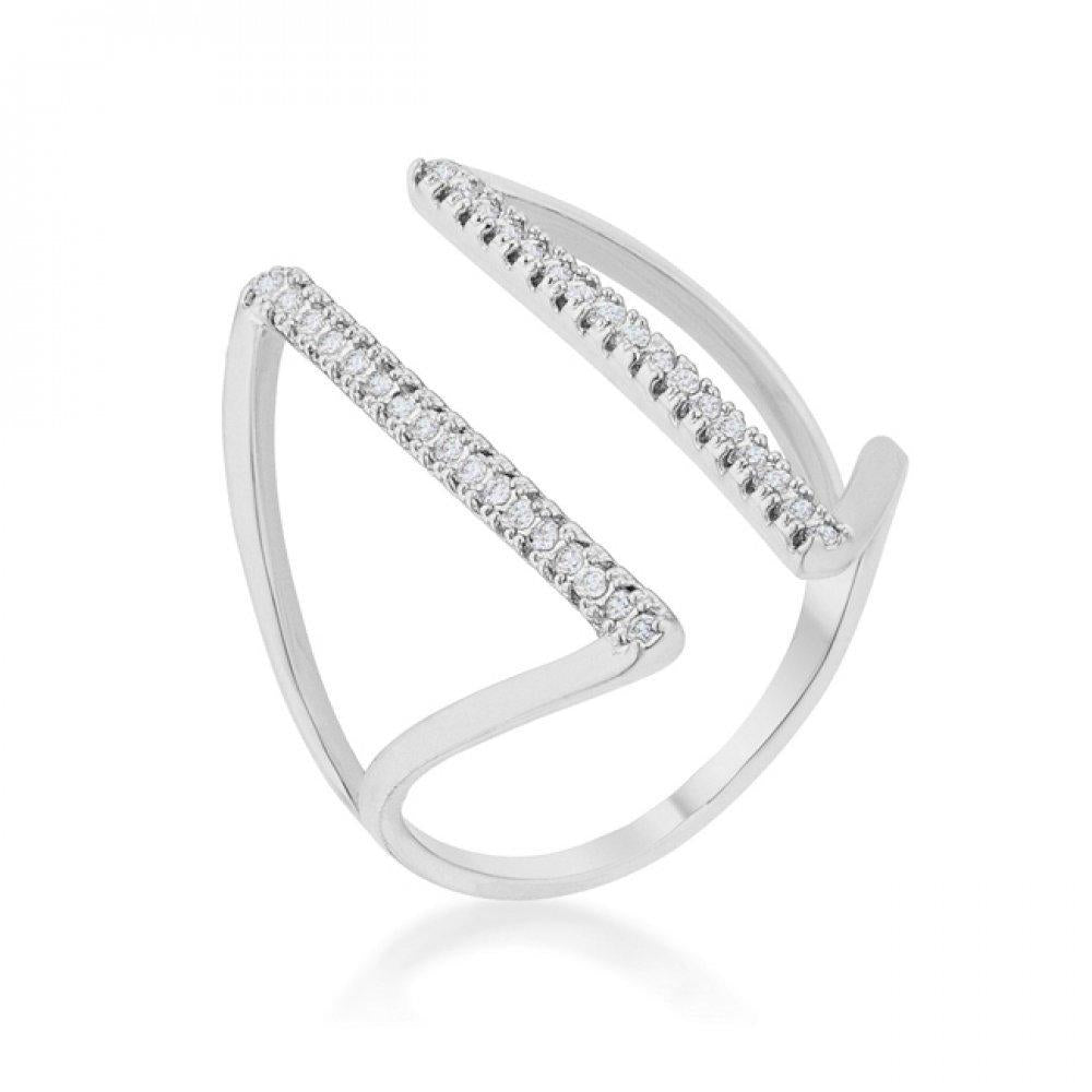 Jena 0.2ct Cz Rhodium Delicate Parallel Ring (size: 10) R08460r-c01-10