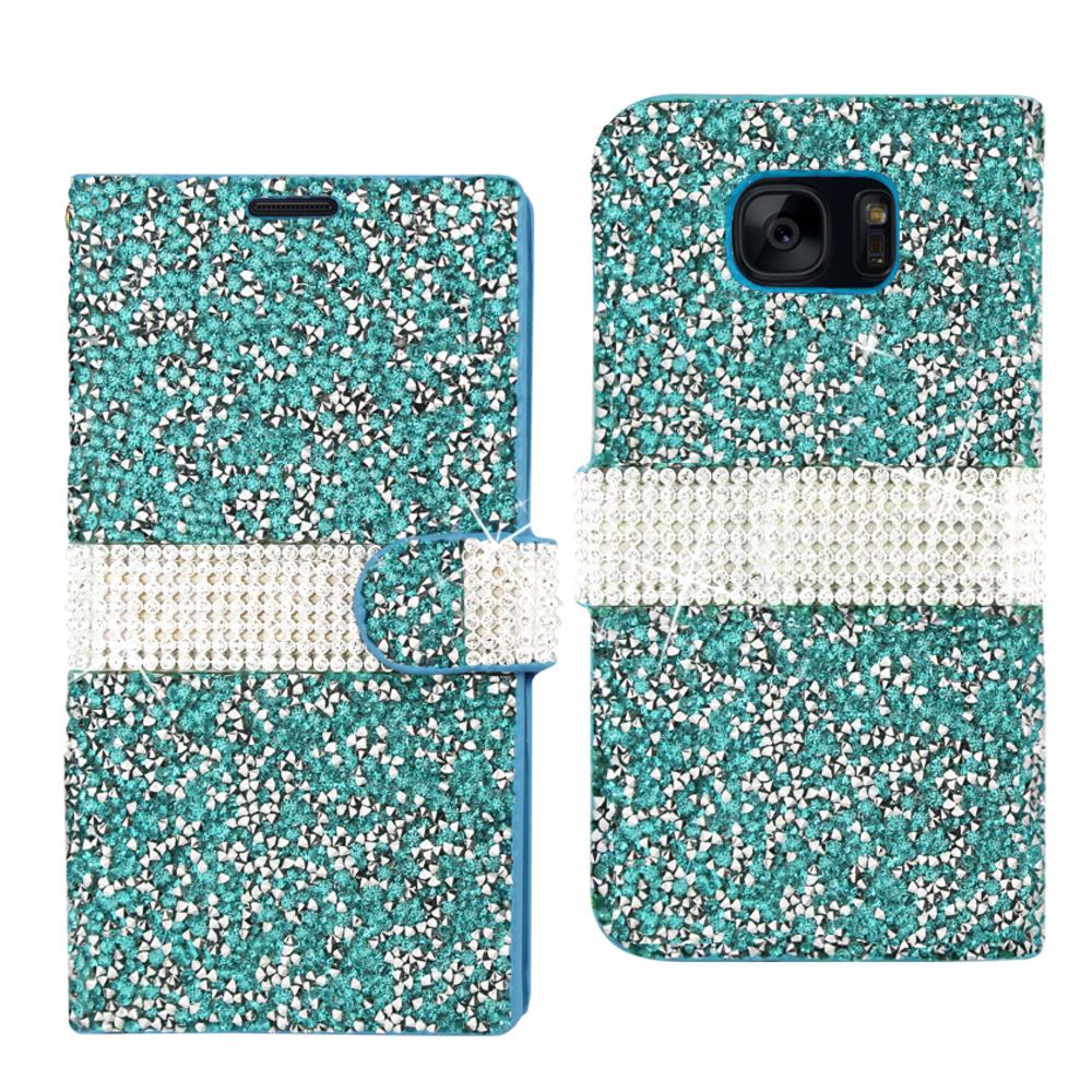 Reiko Samsung Galaxy S7 Edge Diamond Rhinestone Wallet Case In Blue