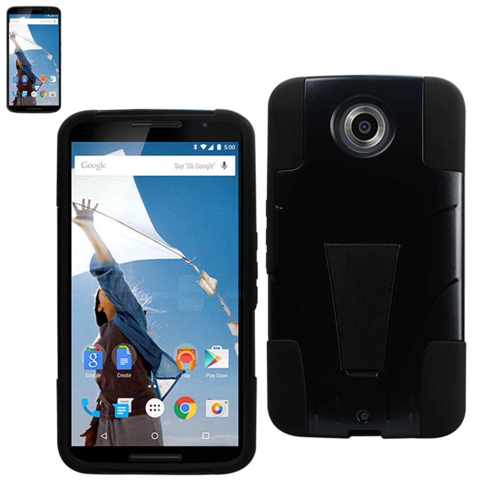 Reiko Motorola Nexus 6 Hybrid Heavy Duty Case With Kickstand In Black