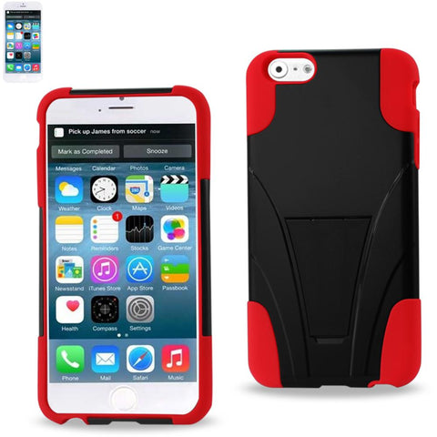 Reiko Iphone 6s/ 6 Plus Hybrid Heavy Duty Case With Kickstand In Red Black