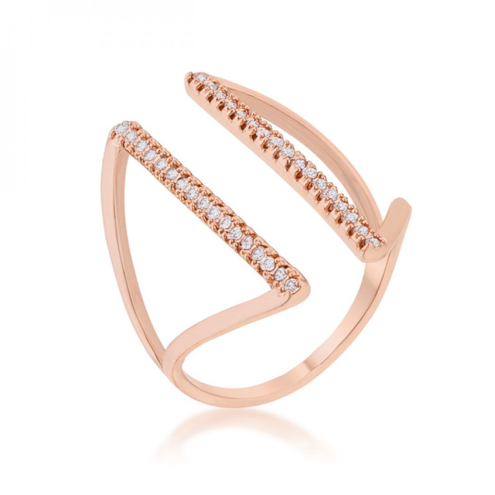 Jena 0.2ct Cz Rose Gold Delicate Parallel Ring (size: 08) R08460a-c01-08