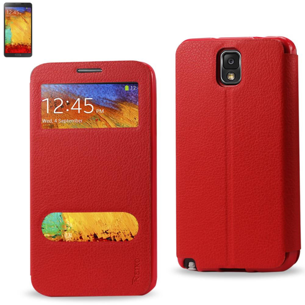 Reiko Samsung Galaxy Note 3 Window Flip Folio Case In Red