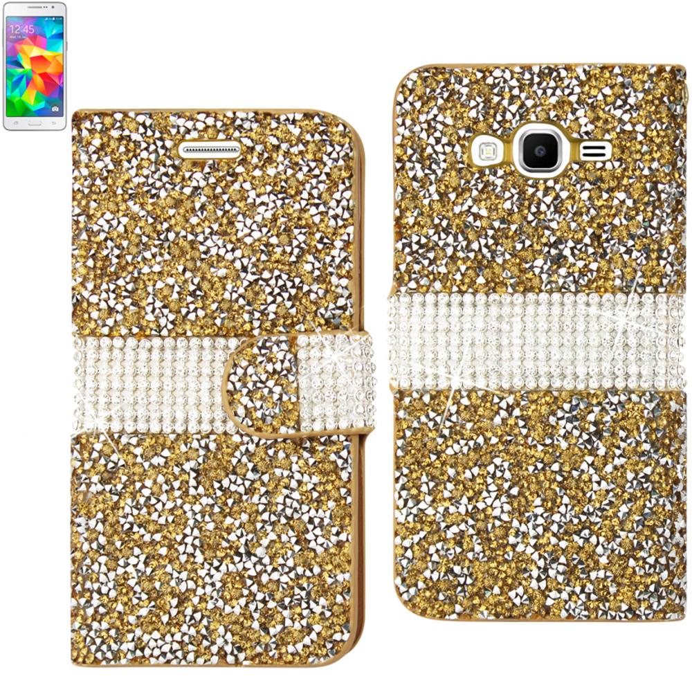 Reiko Samsung Galaxy Grand Prime Diamond Rhinestone Wallet Case In Gold