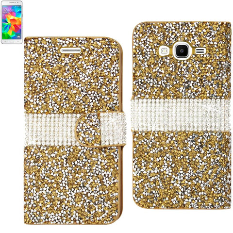 Reiko Samsung Galaxy Grand Prime Diamond Rhinestone Wallet Case In Gold