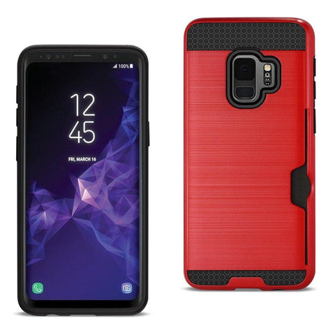 Reiko Samsung Galaxy S9 Slim Armor Hybrid Case With Card Holder In Red