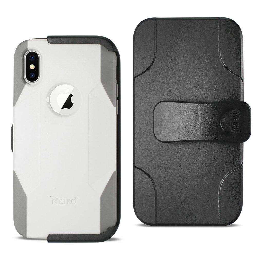 Reiko Iphone X/iphone Xs 3-in-1 Hybrid Heavy Duty Holster Combo Case In Ivory