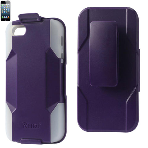 Reiko Iphone 5/5s/se 3-in-1 Hybrid Heavy Duty Holster Combo Case In Purple Clear