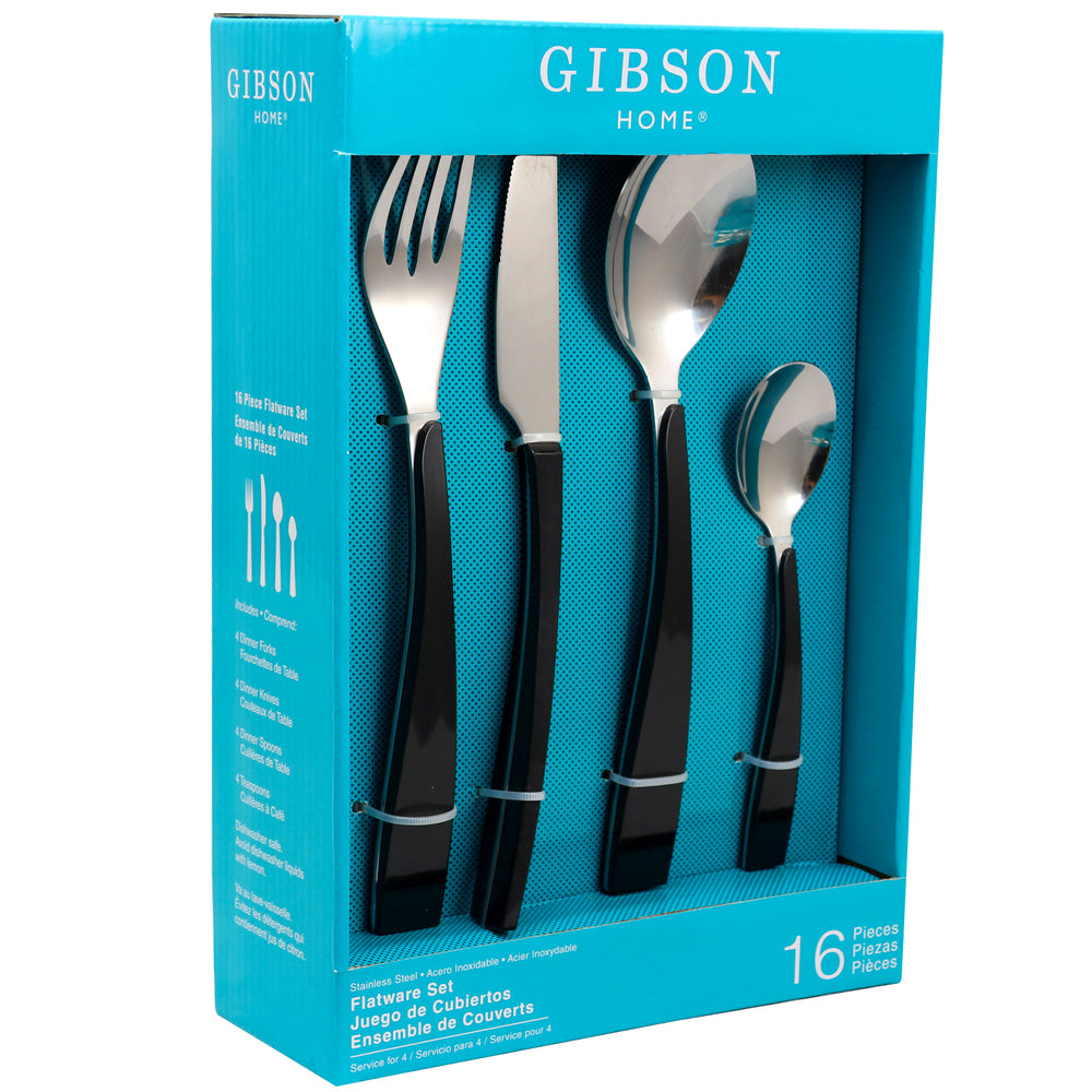 Gibson Home Deco Shine 16 Piece Flatware Set In Black