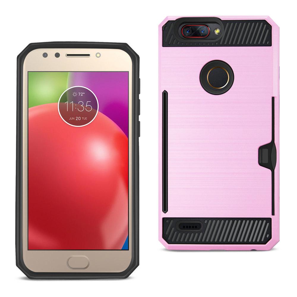 Reiko Zte Blade Z Max/z982/zte Sequoia Slim Armor Hybrid Case With Card Holder In Pink