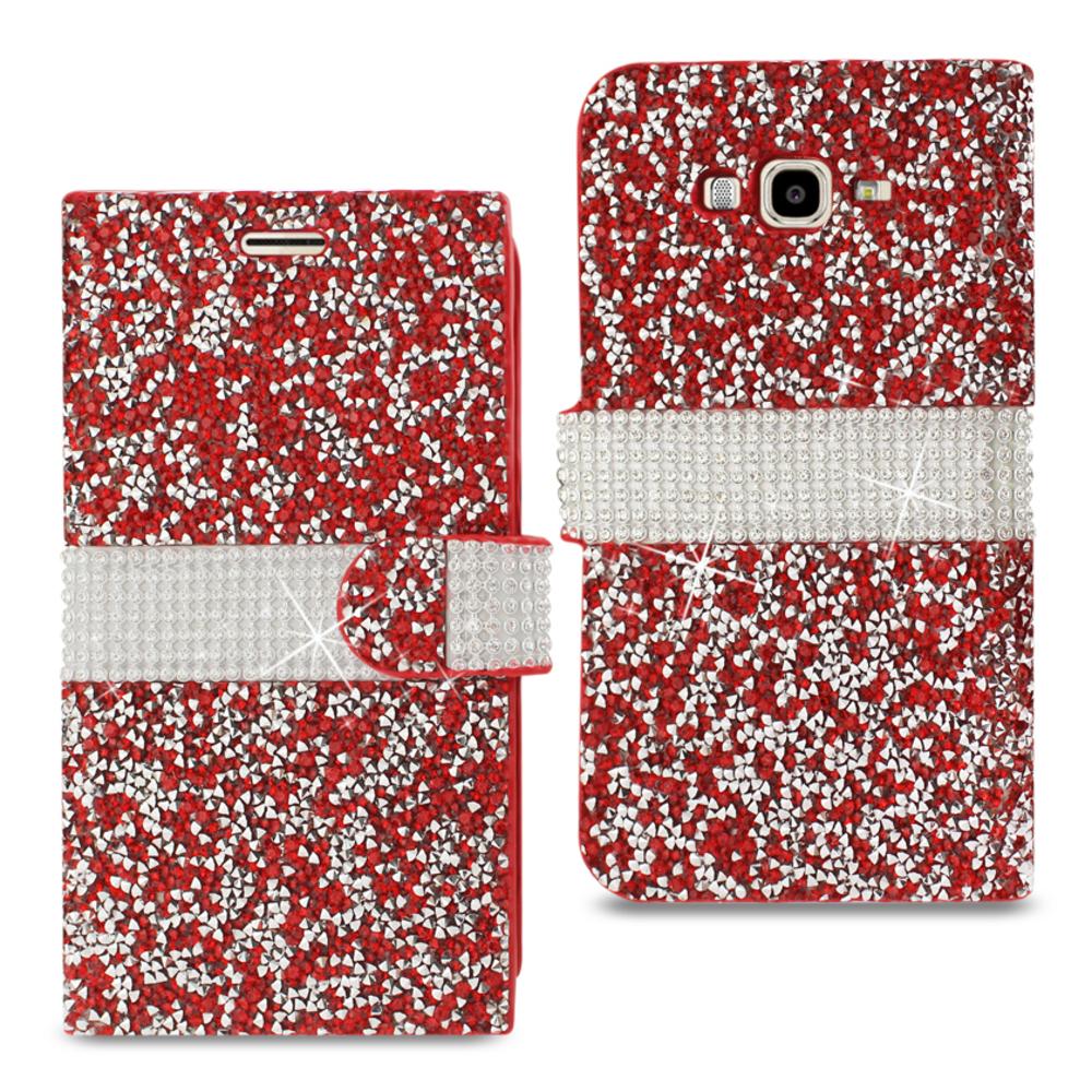 Reiko Samsung Galaxy J7 Diamond Rhinestone Wallet Case In Red