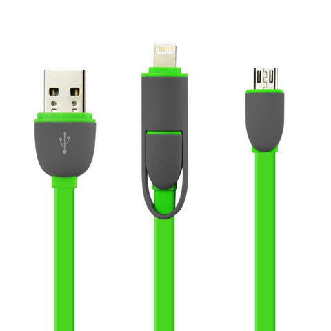 Reiko Iphone 6 And Micro Usb Flat Cable 3.2ft 2-in-1 Usb Data In Green