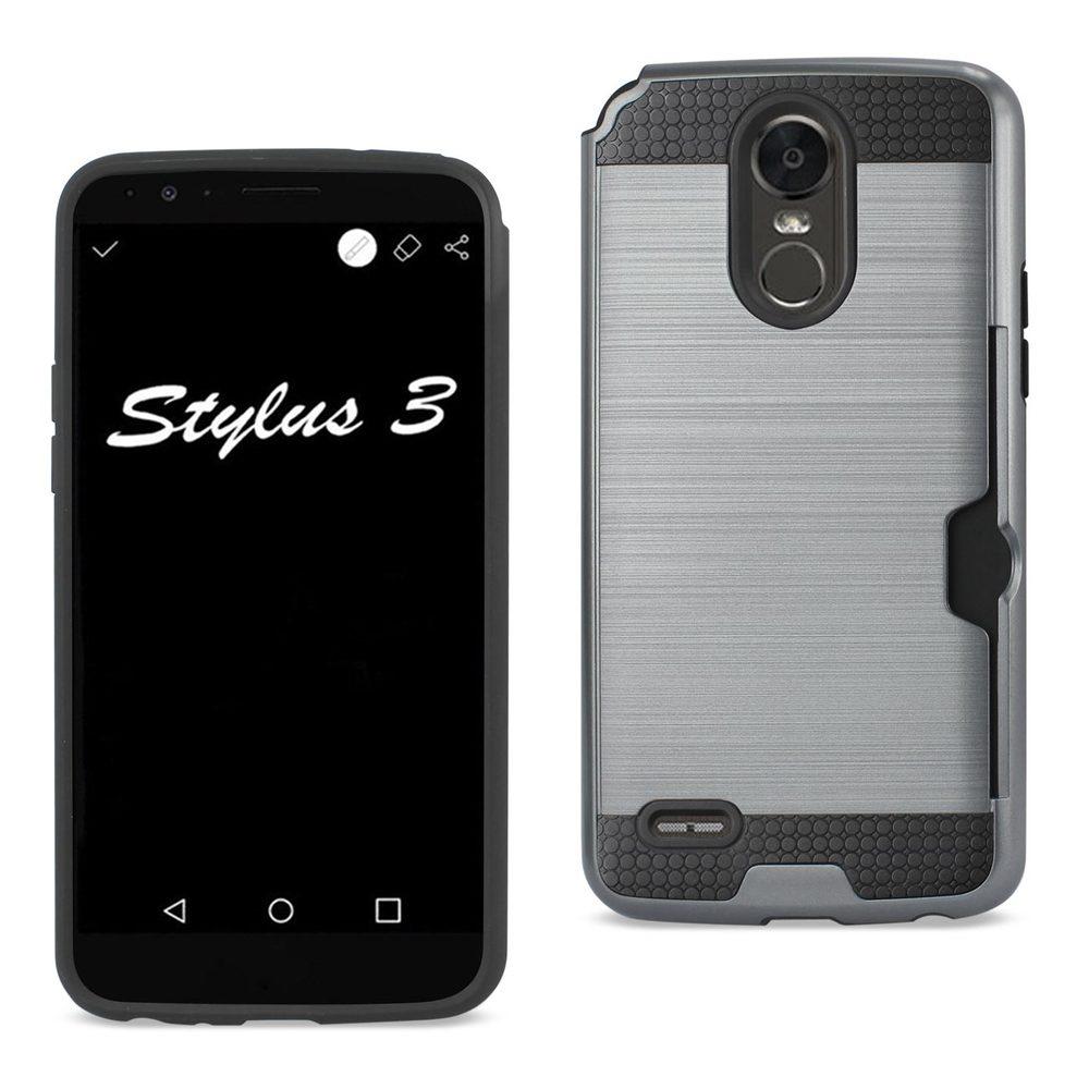 Reiko Lg Stylo 3/ Stylus 3 Slim Armor Hybrid Case With Card Holder In Gray