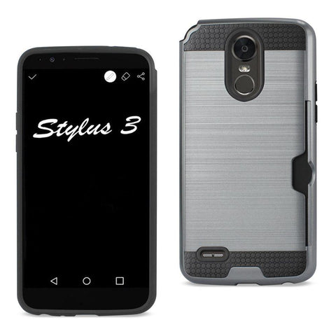 Reiko Lg Stylo 3/ Stylus 3 Slim Armor Hybrid Case With Card Holder In Gray