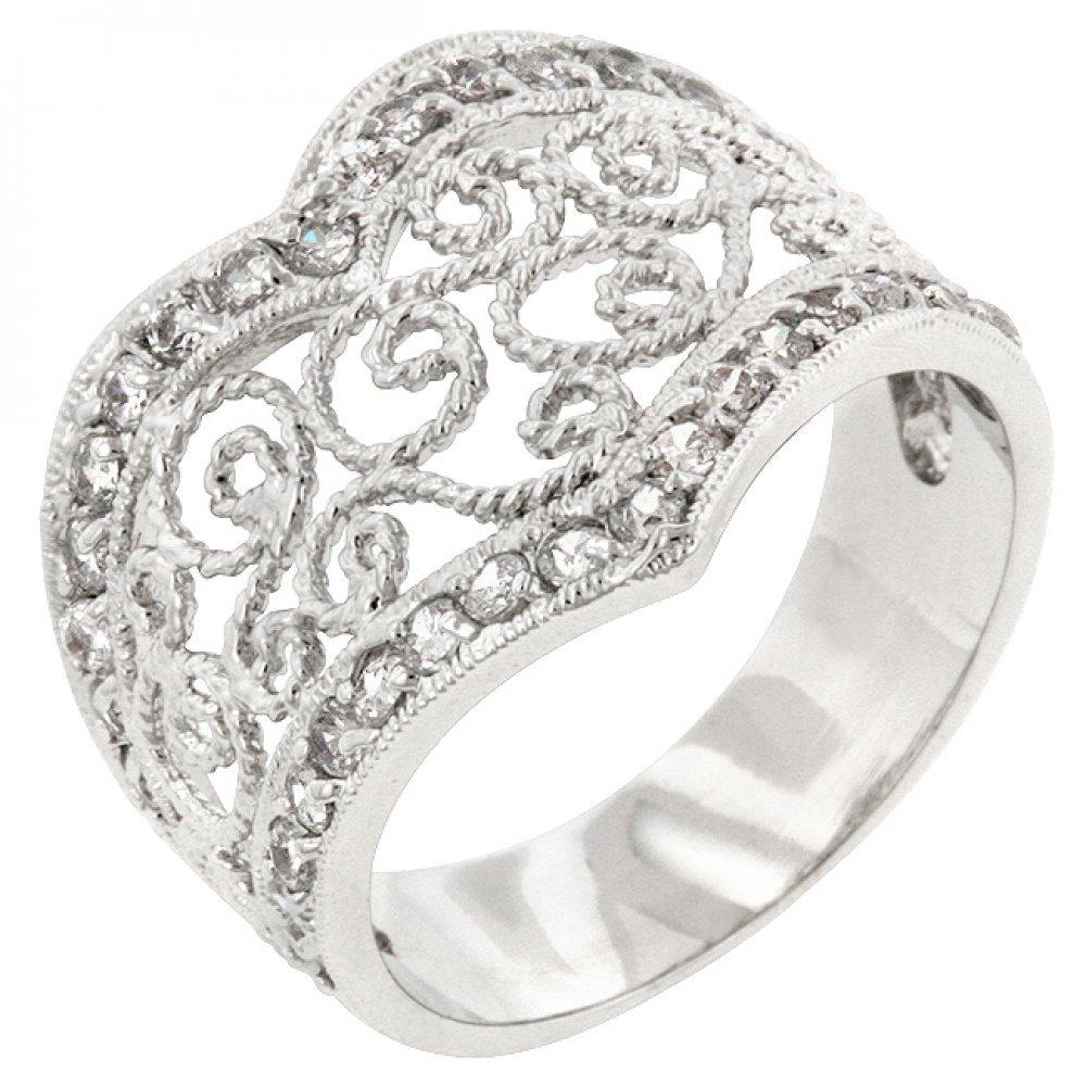 Cubic Zirconia Filigree Hearts Ring (size: 06) R07546r-c01-06