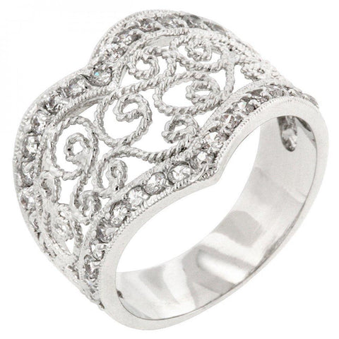 Cubic Zirconia Filigree Hearts Ring (size: 06) R07546r-c01-06