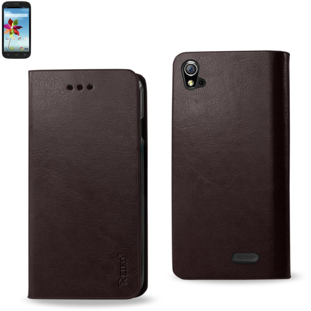 Reiko Zte Grand X Flip Folio Case With Card Holder In Brown