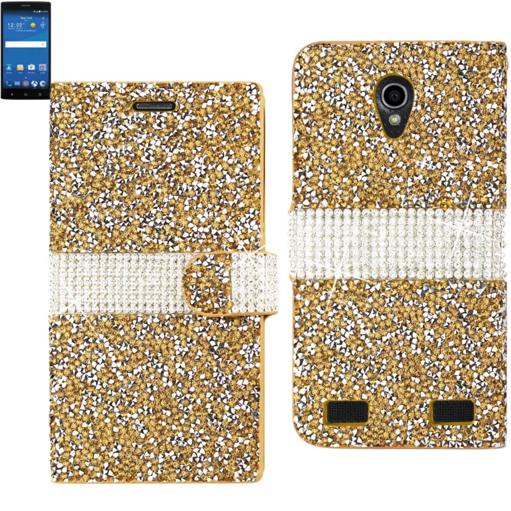 Reiko Zte Zmax 2 Diamond Rhinestone Wallet Case In Gold