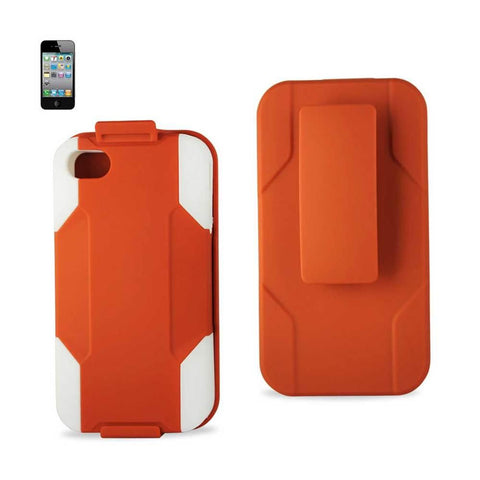 Reiko Iphone 4/ 4g Hybrid Heavy Duty Holster Combo Case In White Orange