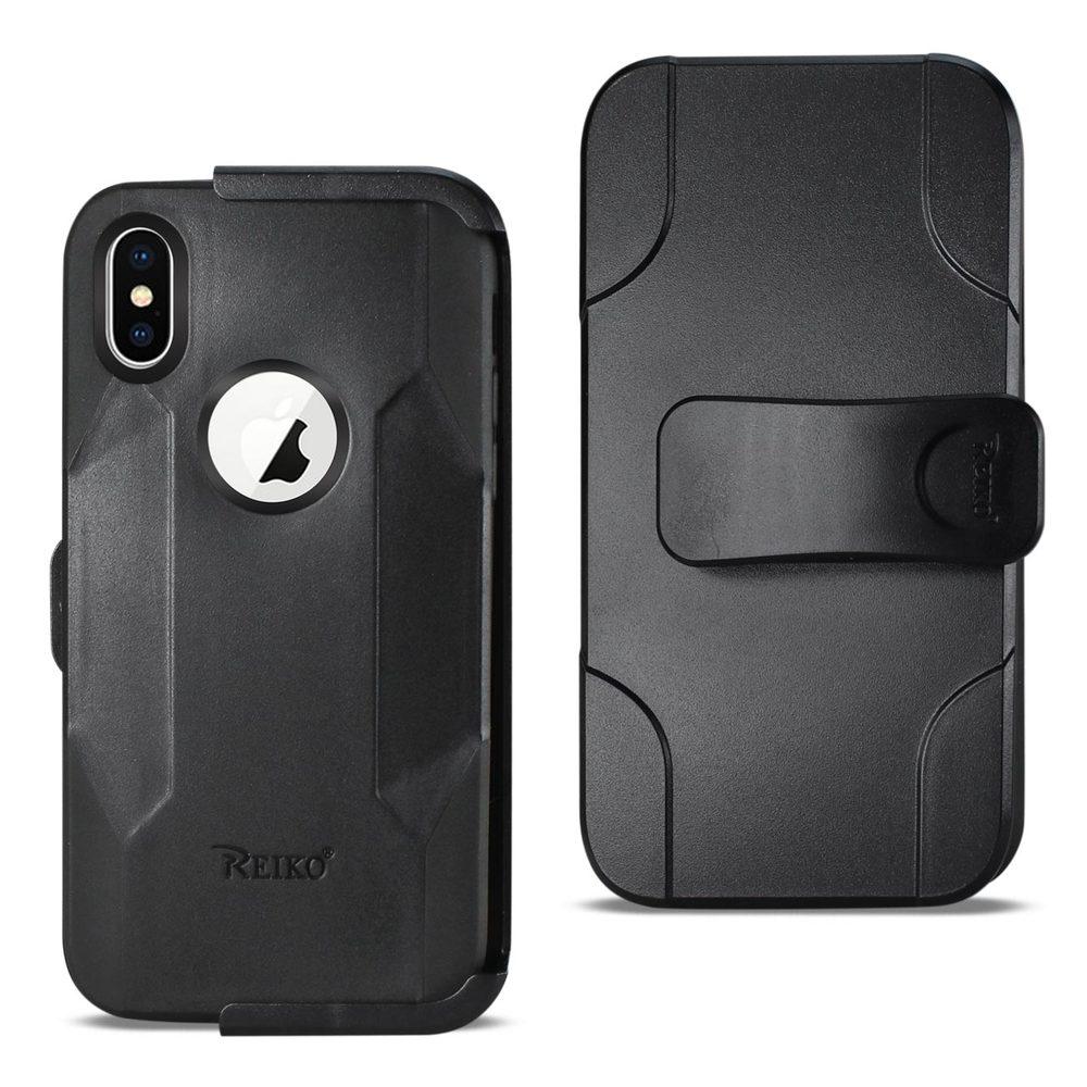 Reiko Iphone X/iphone Xs 3-in-1 Hybrid Heavy Duty Holster Combo Case In Black