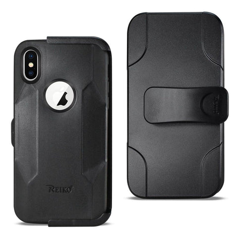 Reiko Iphone X/iphone Xs 3-in-1 Hybrid Heavy Duty Holster Combo Case In Black