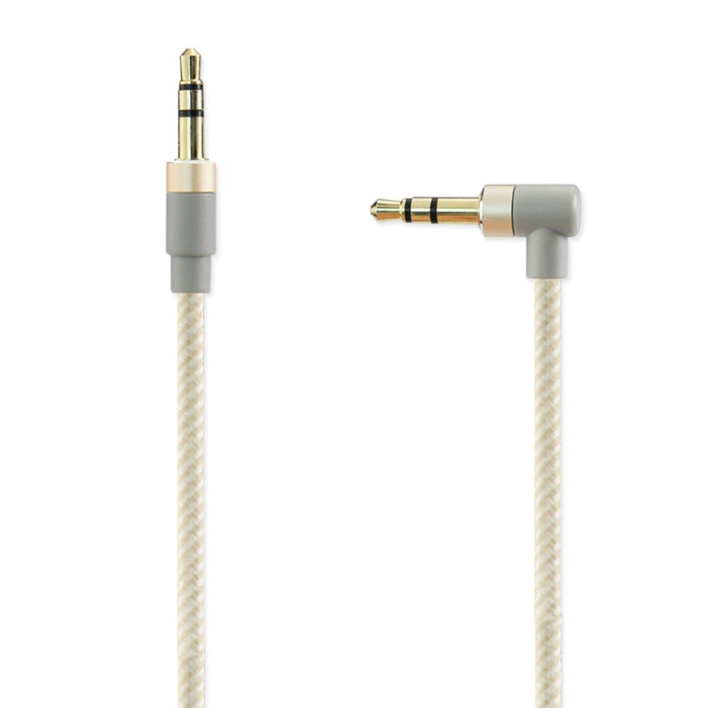 Reiko Nylon Braided Right Angle 3.5mm Male To Male Stereo Audio Cable 3.9fts In Gold