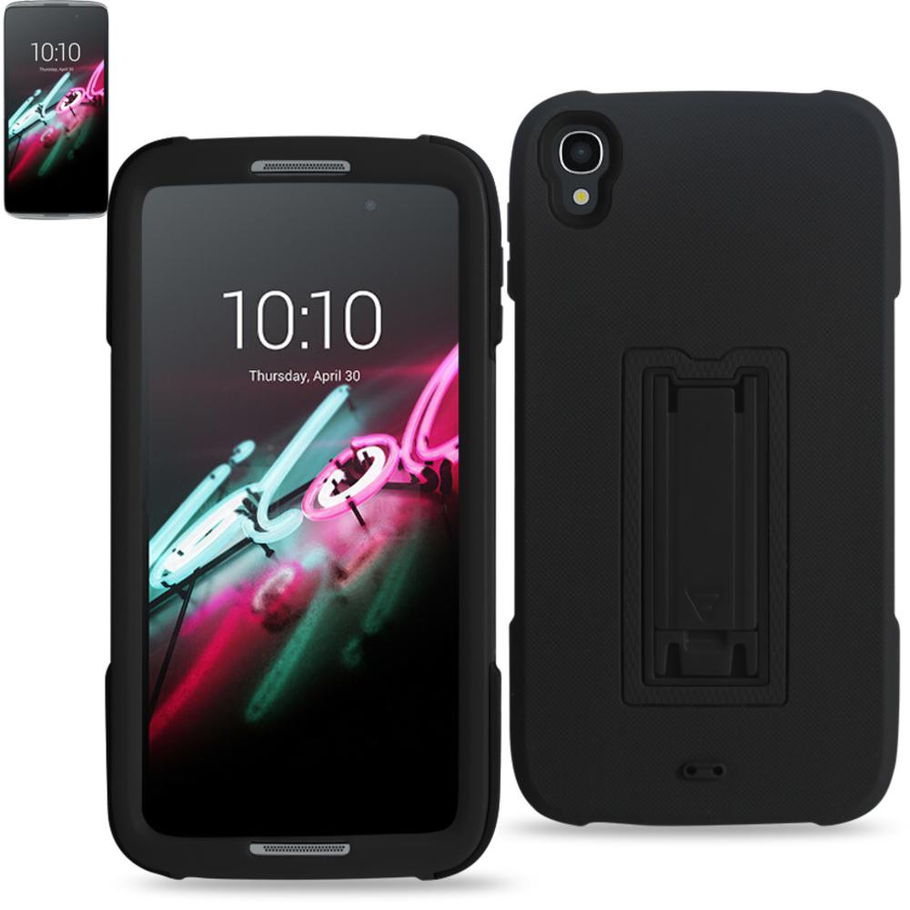 Reiko Alcatel One Touch Idol 3 Hybrid Heavy Duty 3 Pieces Case With Kickstand In Black