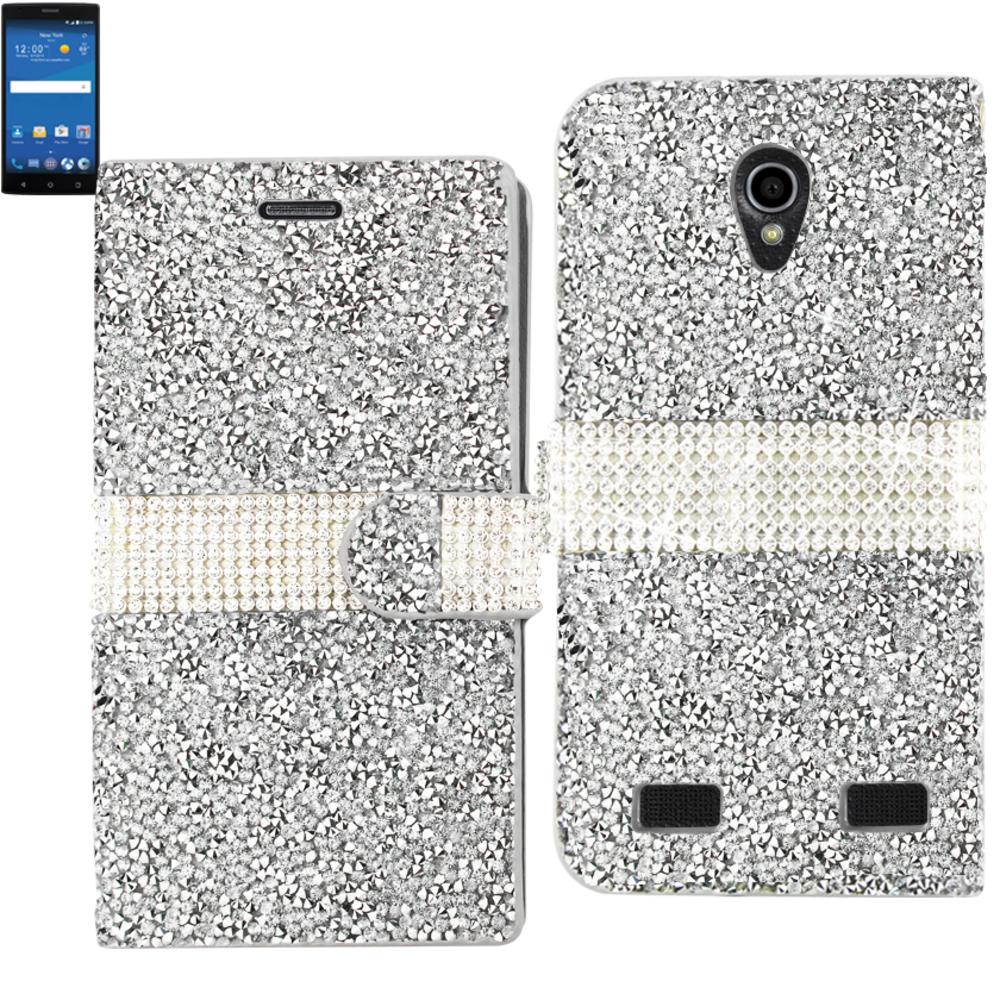 Reiko Zte Zmax 2 Diamond Rhinestone Wallet Case In Silver