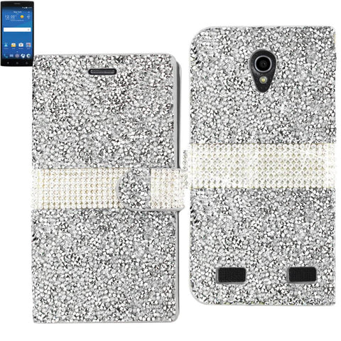 Reiko Zte Zmax 2 Diamond Rhinestone Wallet Case In Silver