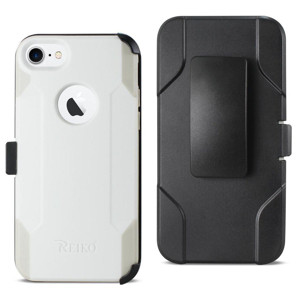Reiko Iphone 8 3-in-1 Hybrid Heavy Duty Holster Combo Case In Ivory