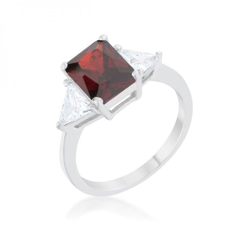 Classic Garnet Rhodium Engagement Ring (size: 05) R08451r-c13-05