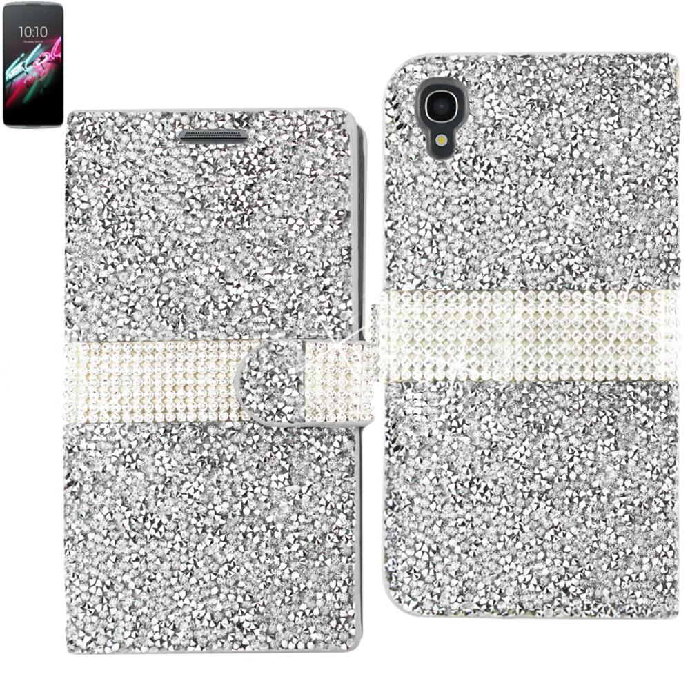 Reiko Alcatel One Touch Idol 3 5.5 Diamond Rhinestone Wallet Case In Silver