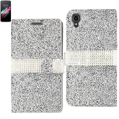 Reiko Alcatel One Touch Idol 3 5.5 Diamond Rhinestone Wallet Case In Silver